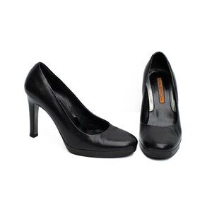 Via Spiga Platform Heels Women’s 6 Black Leather Pumps Made in Italy Career Goth